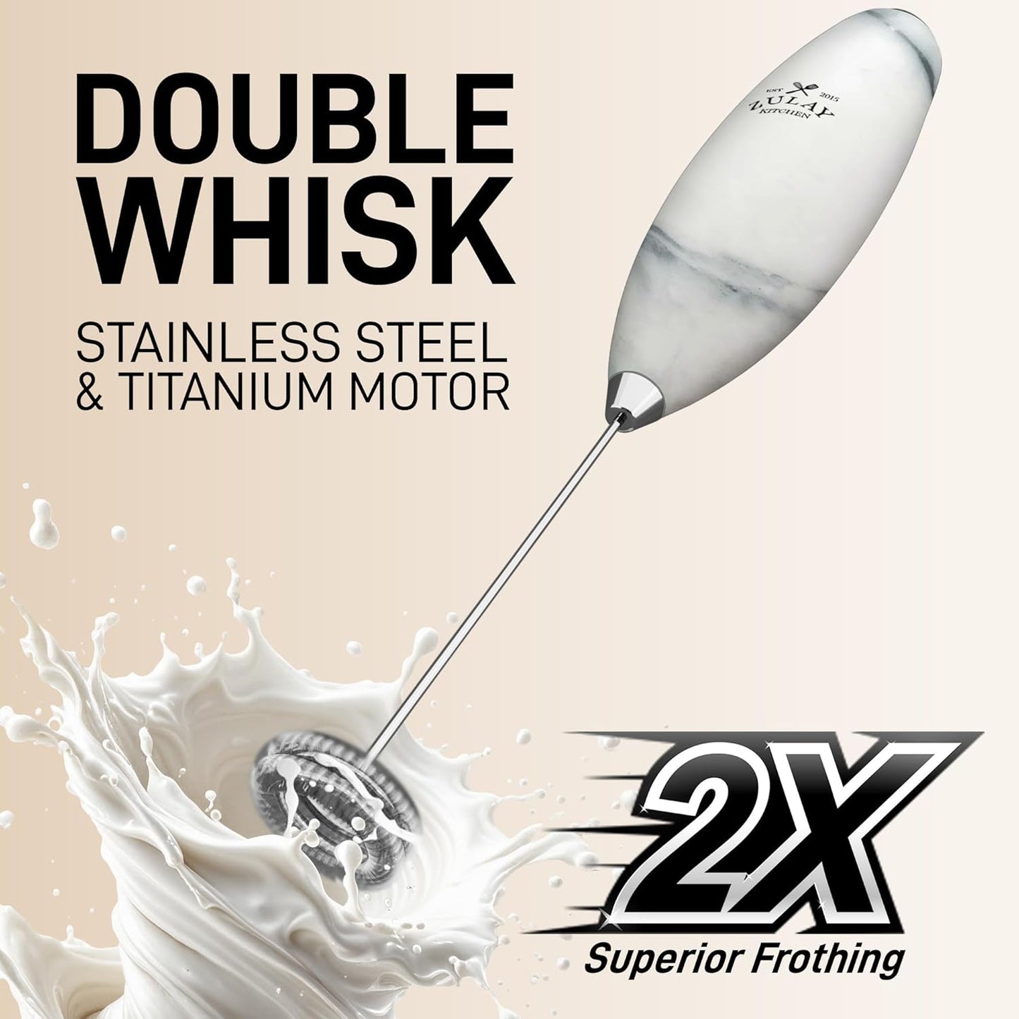 Zulay Kitchen Powerful Milk Frother Wand With Duracell Batteries - Ultra Fast Handheld Drink Mixer - Electric Whisk Foam Maker for Coffee, Lattes, Cappuccino & Matcha - Z1 Motor - Black - Colors B