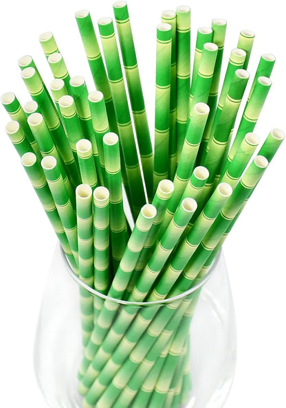 Disposable Paper Straws Solid Green - 7.75'' x 0.24'', 100 Counts - for Drinking, Beverage, Juice, Soda, Bar Supplies