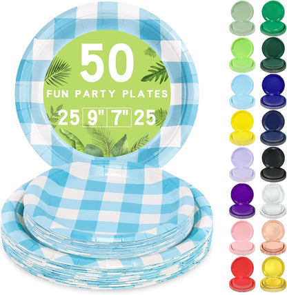 LANLISA 50 Pcs Pink Paper Plates Disposable, 25-9" & 25-7" Disposable Birthday Cake Dessert Plates For Valentines Day, Baby Shower, Easter Party, Mothers Day Party Supplies