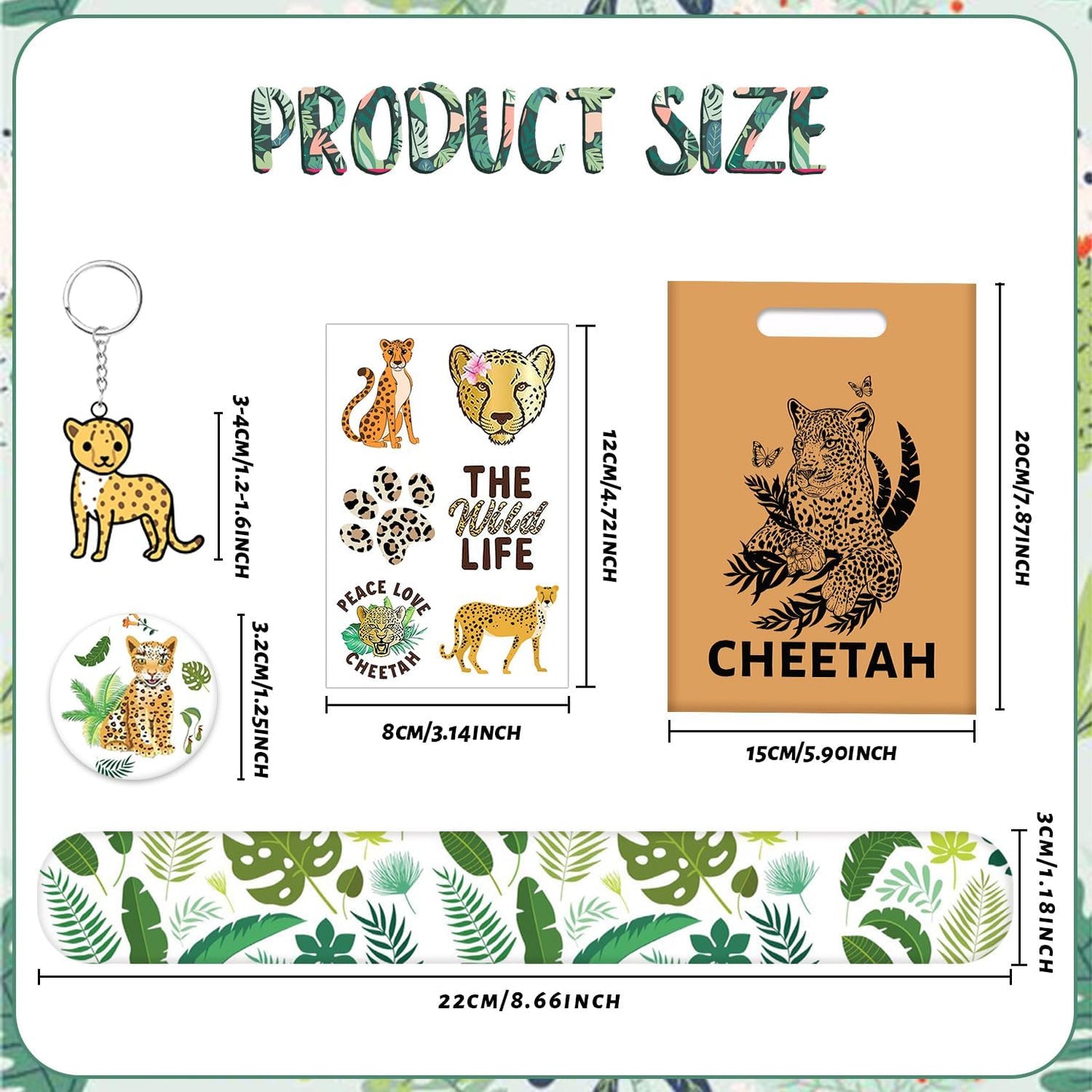 Cheetah Party Favors Cheetah Theme Slap Bracelets Key Chains Badge Temporary Tattoos Gift Bags for Kids Jungle Leopard Cheetah Birthday Party Baby Shower Safari Party Supplies