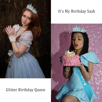 CURASA Birthday Tiara and Sash - Silver Birthday Crown for Women, Perfect for Parties and Celebrations