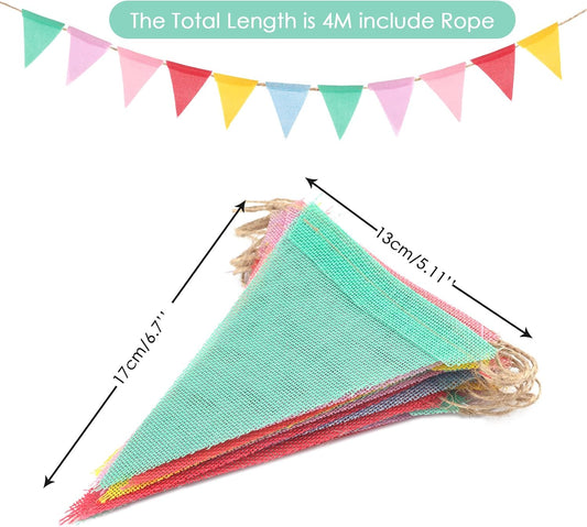 G2PLUS Pre-Strung Burlap Pennant Banner, 39Ft Rainbow Triangle Flag Bunting, 36pcs Pennant Banner Flags Garland for Birthday, Holidays and Theme Party Decorations