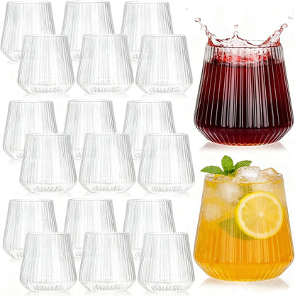Tebery 20 Pack Plastic Ribbed Wine Glasses, 12 Oz Unbreakable Stemless Cocktail Cups for Party, Disposable Reusable Origami Style Ridged Drinking Tumbler for Champagne Catering Wedding Picnic Bar