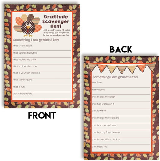 “I Am Grateful For” Gratitude Scavenger Hunt Thanksgiving Fill In Game Cards, Ten 5" x 7" Fill In The Blank Cards by AmandaCreation