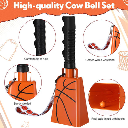 Relaxweex 2 Pack Cow Bells with Handle & Wrist Strap Ribbon Bows Loud Cowbell Noise Makers for Sporting Events, Games, Cheer, Graduations, Team(Baseball)