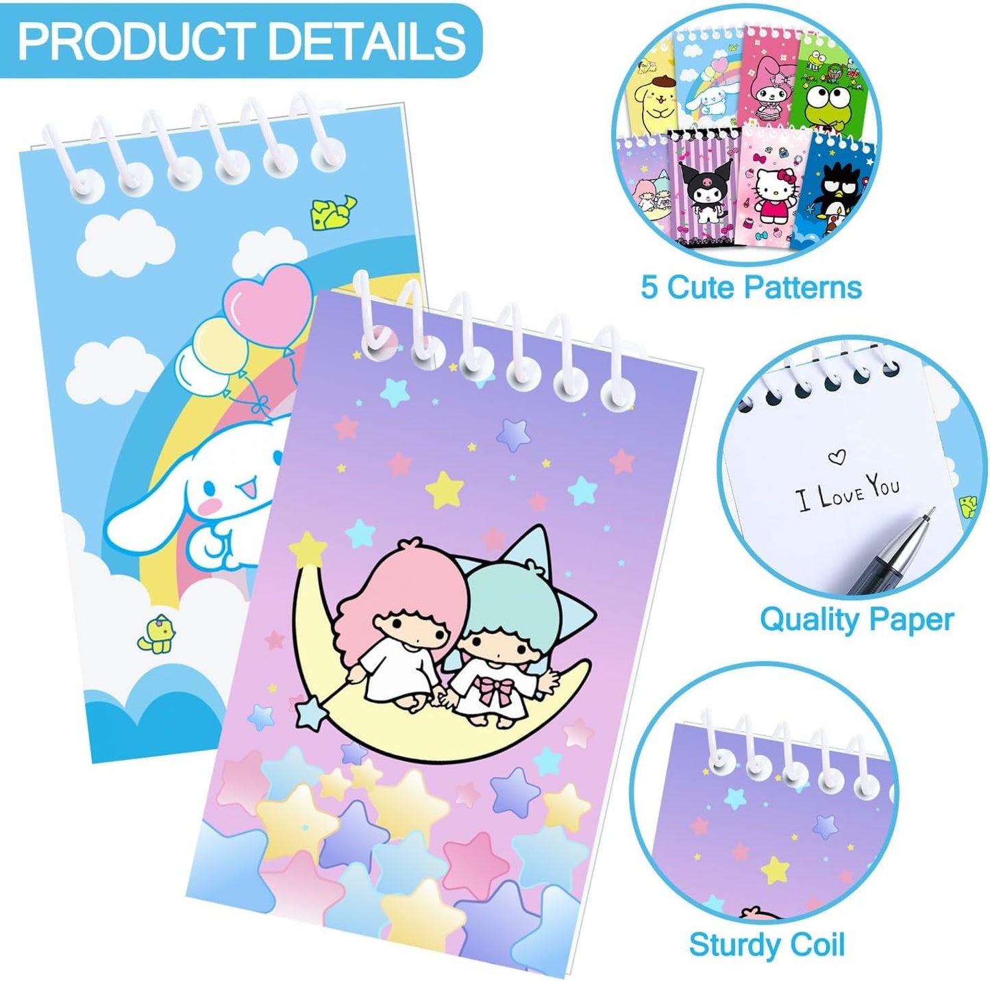 Kitty Birthday Party Supplies, 24Pcs Mini Notepads for Kawaii Birthday Party Favors, Goodie Bag Stuffers, Children Classroom Rewards, 8 Types