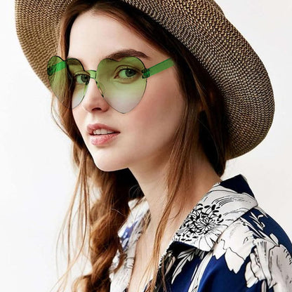 Matcheck 16 Heart Shaped Rimless Sunglasses Transparent Candy Colored Glasses Frameless Party Eyewear for Women