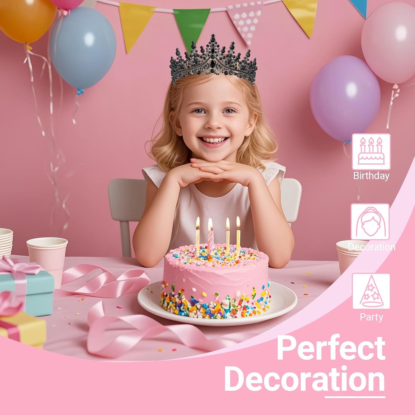 Tiara Crown for Women, Headband Hair Accessories for Birthday Wedding Party Costume Pink