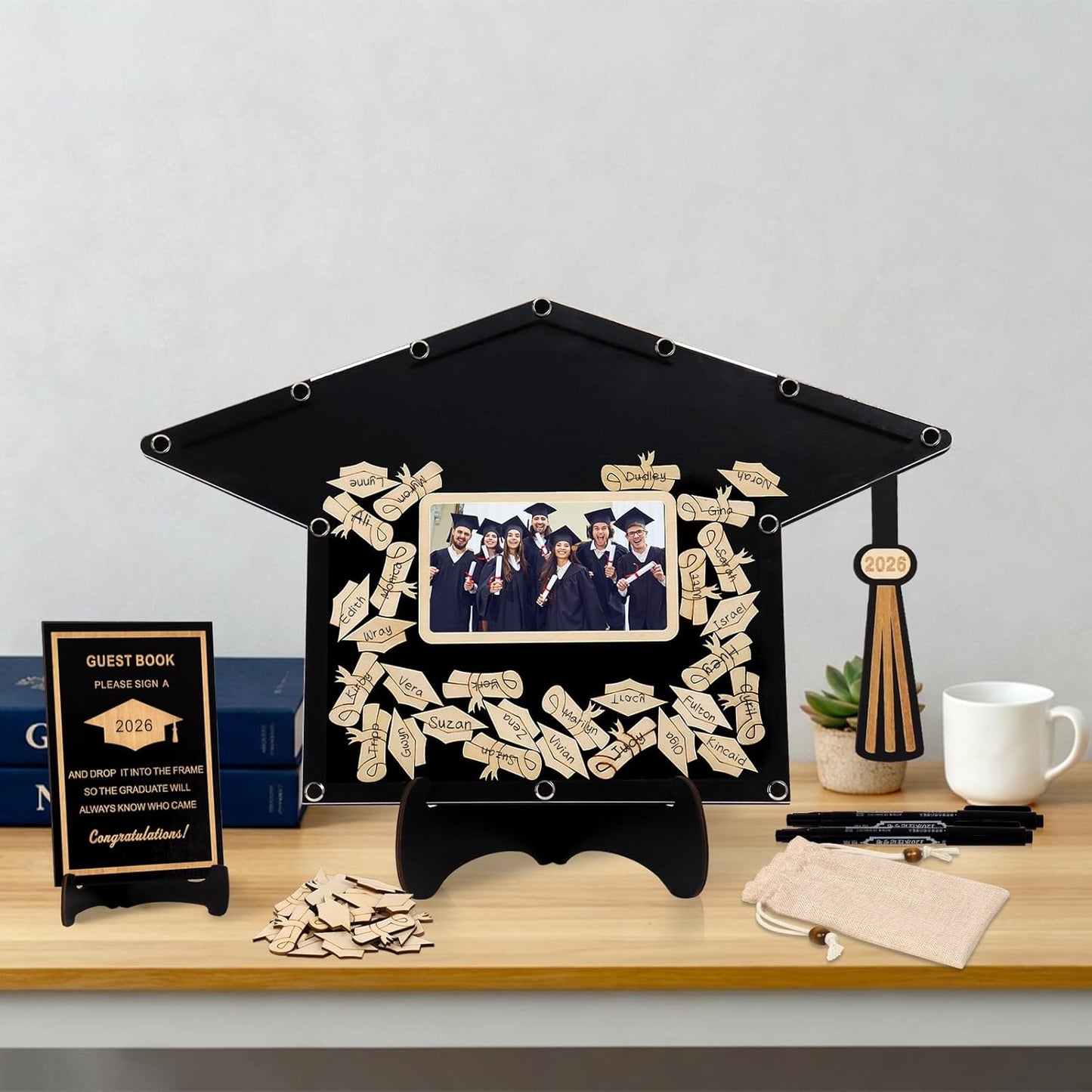 2026 Graduation Guest Book Alternative, Black Happy Graduation Party Decorations, Class of 2026 Congrats Graduates Signature Guestbook Gifts for College High School Students Friends Men Women