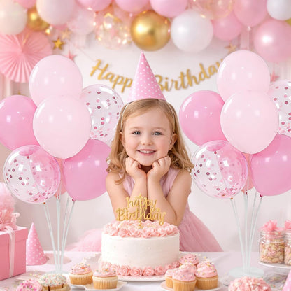 4 Sets Balloon Stand Kits, Balloon Sticks Holder with Base for Table Light Pink Party Decorations for girl Birthday Wedding Graduation Party Gender Reveal Baby Shower Graduation Decorations 2026