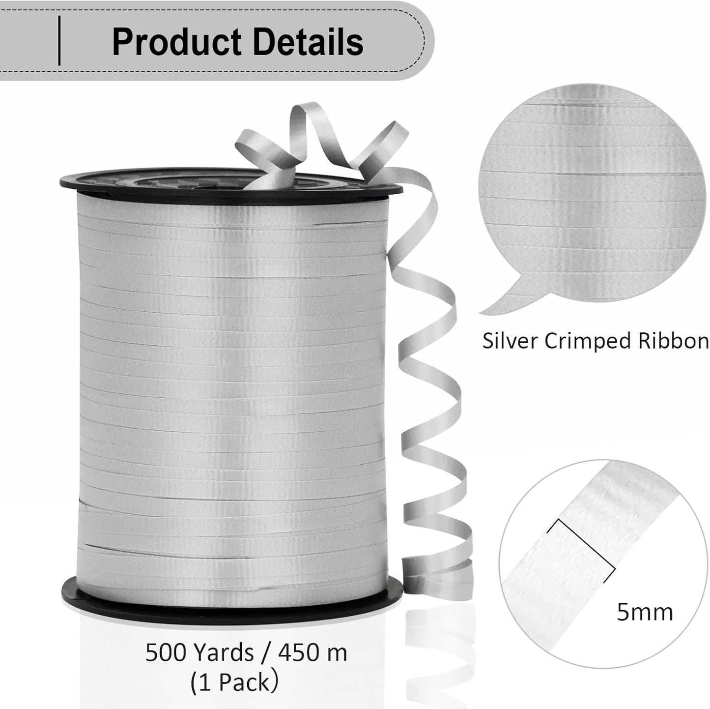Black Ribbon - 500 Yard Crimped Curly Ribbon for Gift Wrapping, Balloons, Graduations, Halloween, Birthday Parties
