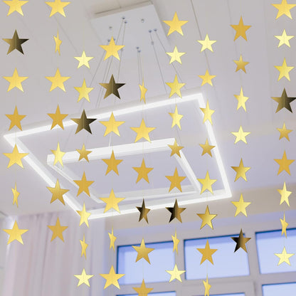 Spakon 65 Feet Glitter Star Paper Garland Banner Hanging Decoration Star Streamers Double Side 2026 Graduation Decorations for Wedding Birthday Festival New Year Party Decoration (Gold)