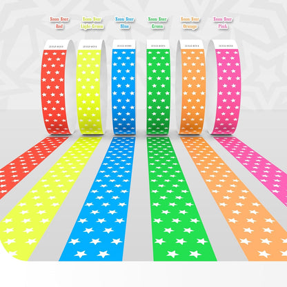Neon Stars Yellow Green Paper Wristbands for Events, 100 Count 3/4" Paper Bracelets for Event Entry, Festivals, Parties, Clubs (Neon Star Yellow Green, 100)