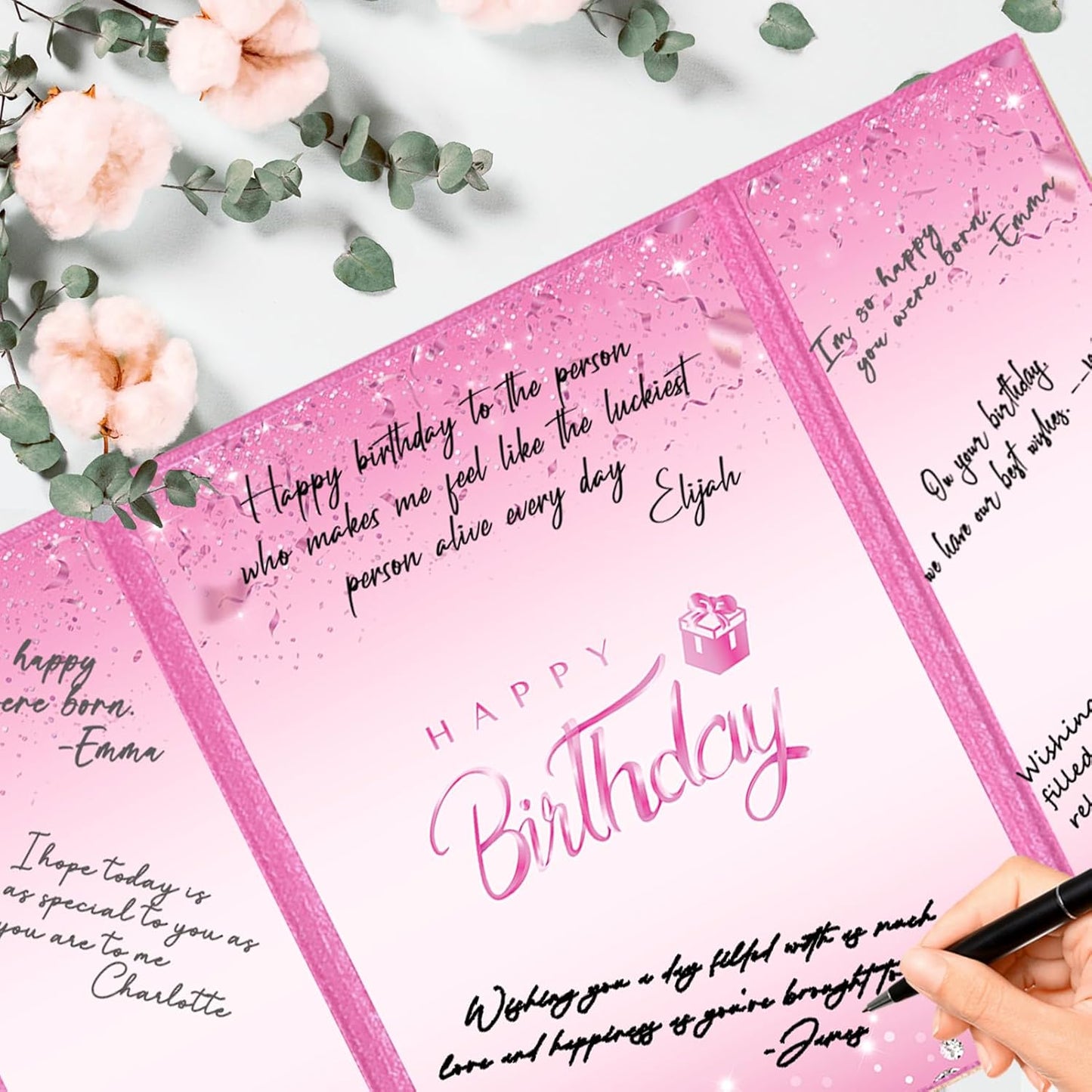 Crenics Black and White Birthday Decorations Women Men, Creative Birthday Guest Signature Book Alternative 18" x 12", Great Party Gifts for Girls or Boys