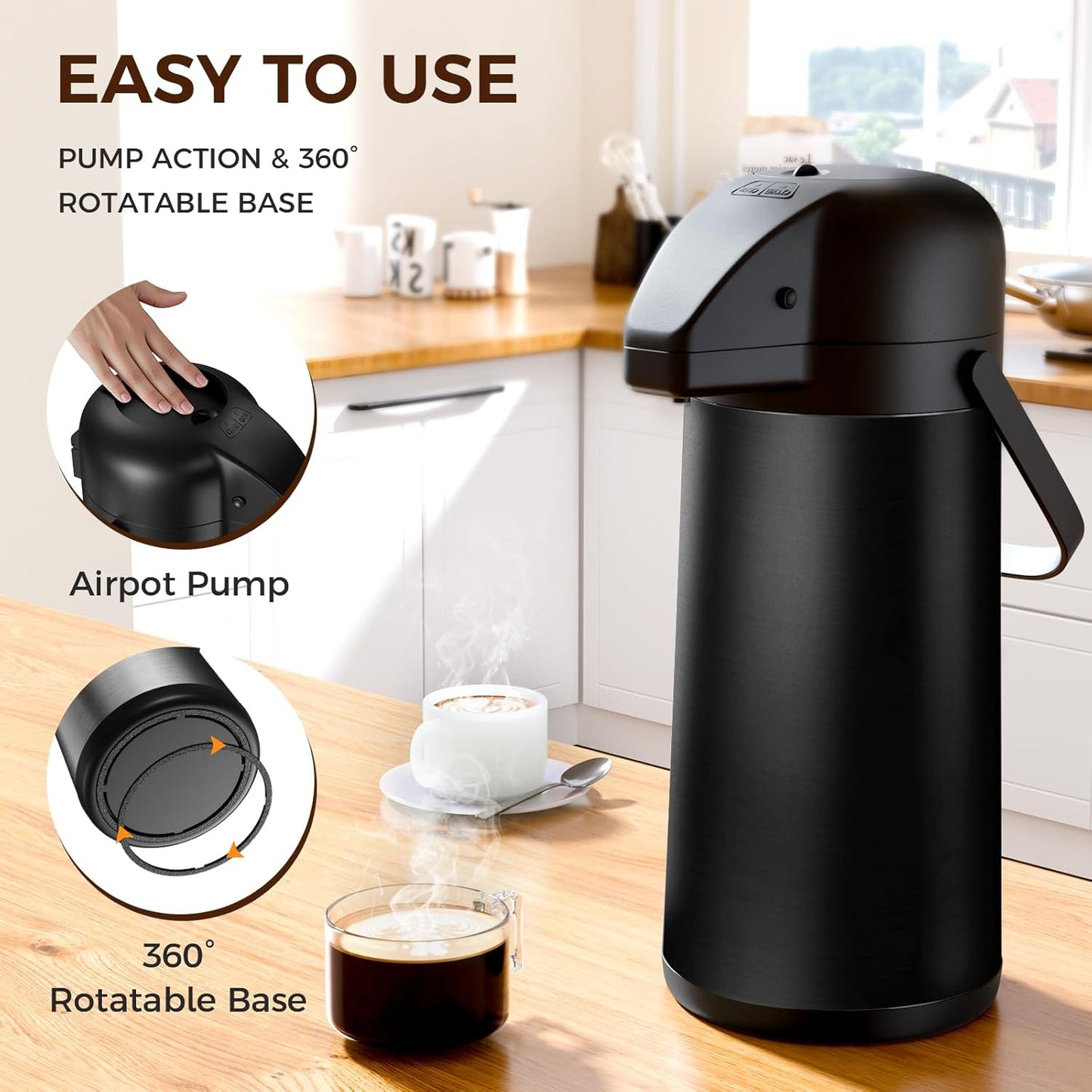 Coffee Carafe for Keeping Hot - Gezoss 102OZ / 3L Airpot Coffee Dispenser with Pump - Large Coffee Carafe for Hot Drinks Tea Liquid - Insulated Stainless Steel Hot Water Beverage Urn for Parties