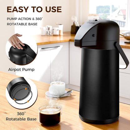 Coffee Carafe for Keeping Hot - Gezoss 102OZ / 3L Airpot Coffee Dispenser with Pump - Large Coffee Carafe for Hot Drinks Tea Liquid - Insulated Stainless Steel Hot Water Beverage Urn for Parties