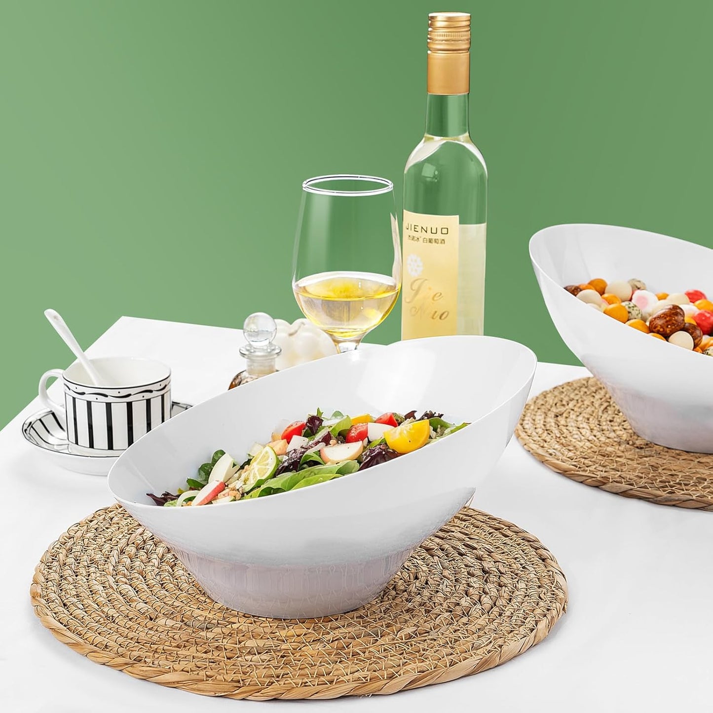 bUCLA 54 OZ Clear Plastic Serving Bowls (12 Pack) - Angled Serving Bowls Disposable for Chip&Candy - Party Table Salad and Fruit