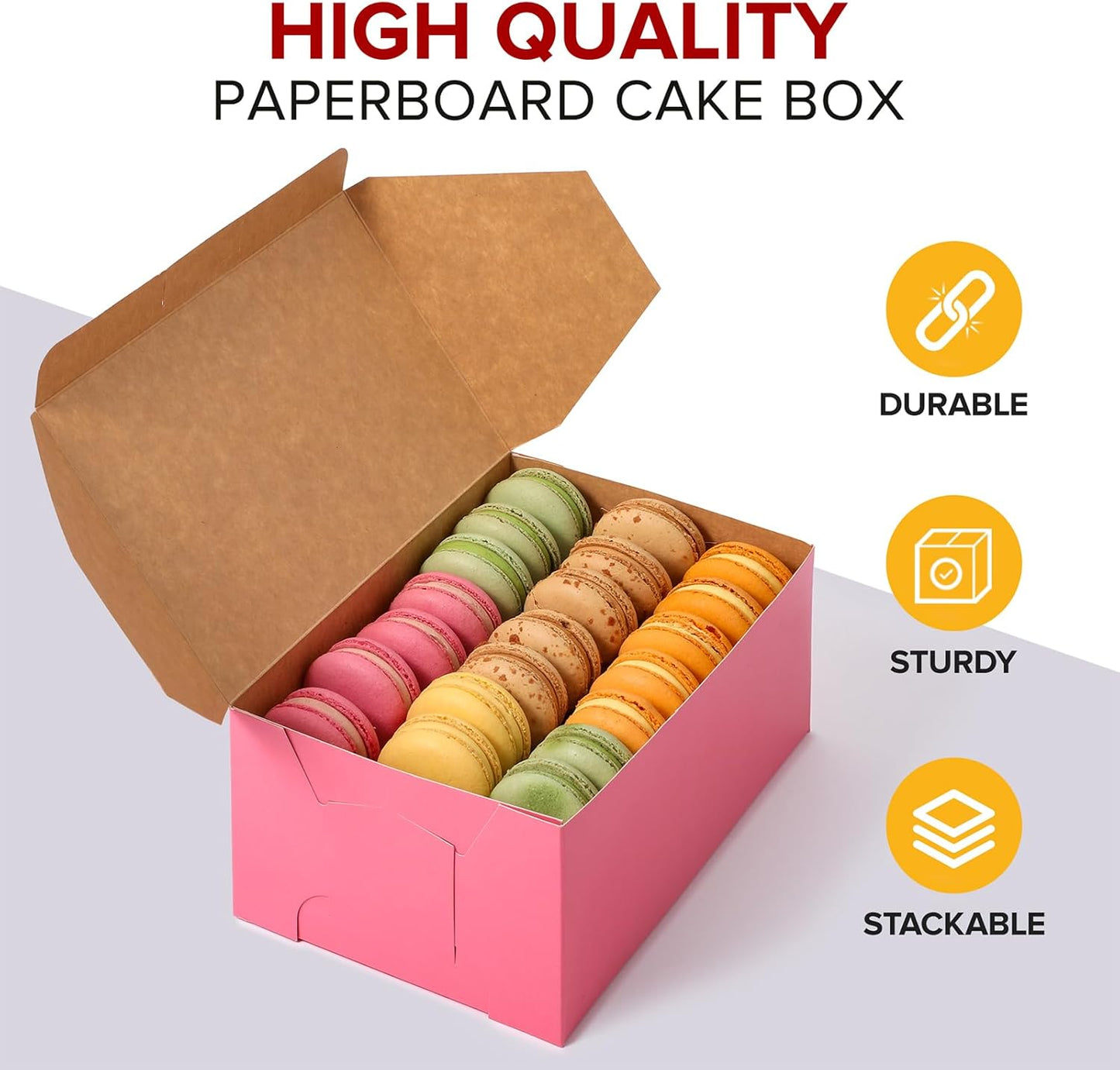 Fit Meal Prep [25 Pack] Pink Bakery Boxes 8x8x4 Pastry Box for Cupcakes, Desserts, Cookies, Candies Ideal Packaging for Bakeries and Home-made Baked Goods, Favors, and Gifts