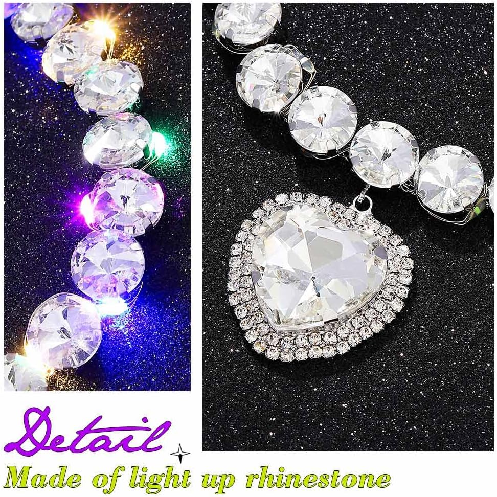 Yonamix Light Up Rhinestone Choker Necklace Silver Heart Necklaces Jewelry for Women