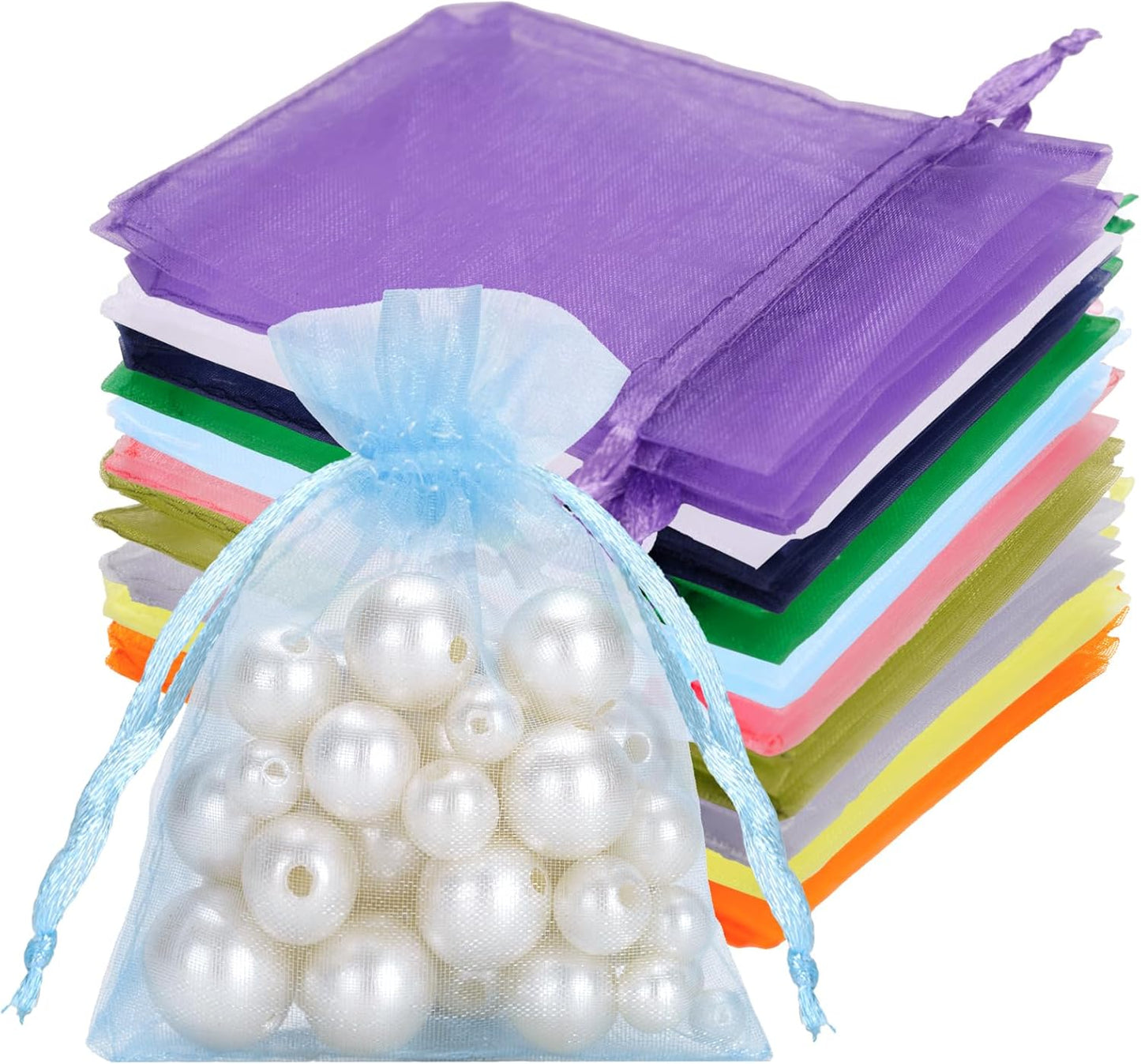 joycraft 50Pcs Organza Bags, 2x3 inch Gift Favor Bags, White Wedding Favor Bags, Jewelry Pouches with Drawstring, Mesh Bags Drawstring for Jewelry, Festival, Makeup, Candy, Desserts