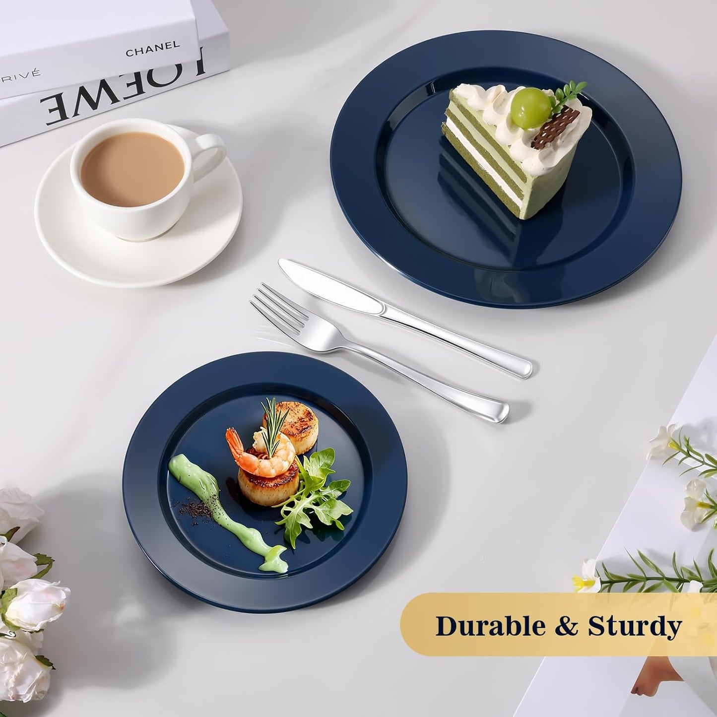 Goodluck 200PCS Gold Plastic Plates, Heavy Duty Disposable Gold Plates with 100 10.25 inch Dinner Plates and 100 7.5 inch Dessert Plates for Party, Holiday, Wedding, Thanksgiving