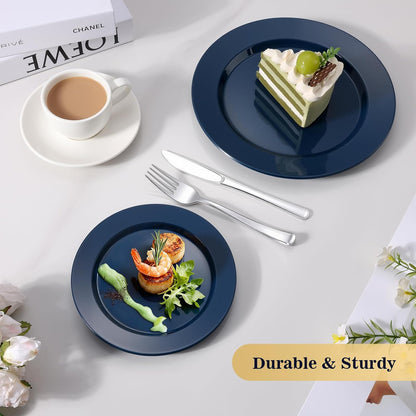Goodluck 200PCS Gold Plastic Plates, Heavy Duty Disposable Gold Plates with 100 10.25 inch Dinner Plates and 100 7.5 inch Dessert Plates for Party, Holiday, Wedding, Thanksgiving