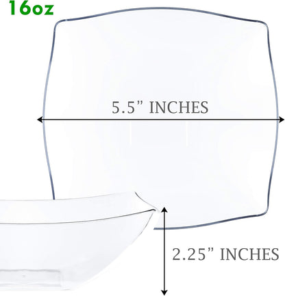 PLASTICPRO Disposable 64 ounce Square Serving Bowls, Party Snack or Salad Bowl, Large Plastic Elegant White Pack of 4