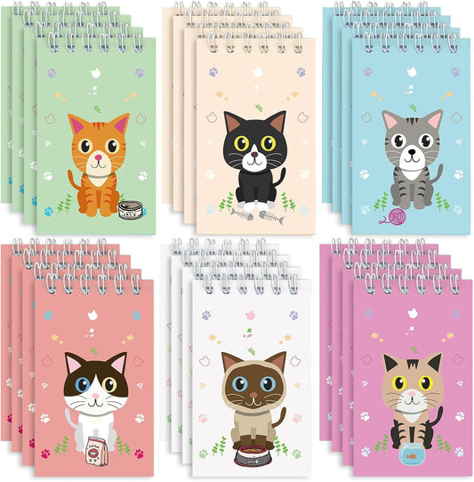 Mini Notebooks Bulk, 24 Pack Cute Animal Small Spiral Notepads Pocket Memo Pads for Classroom Prizes, Office Supplies (Cat)