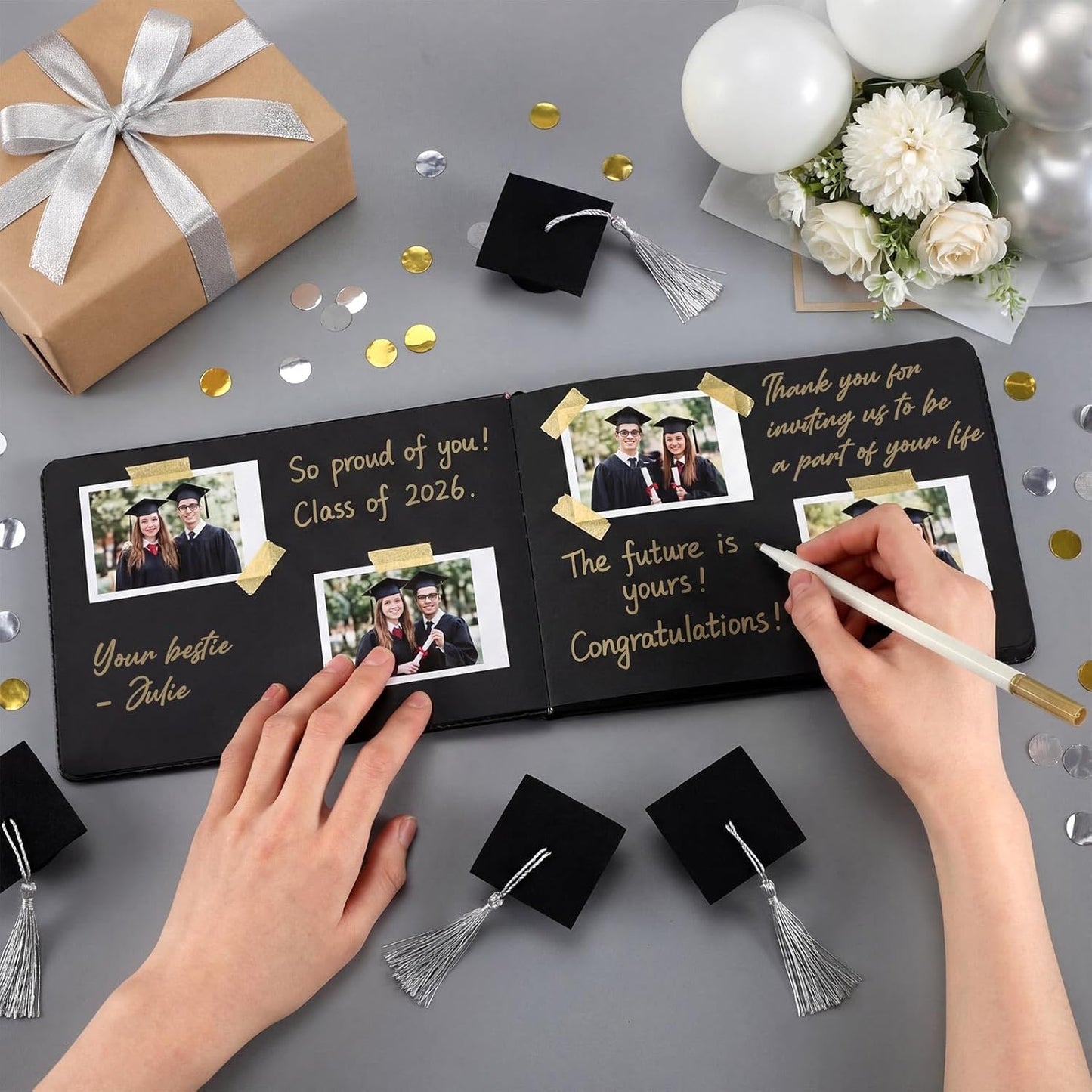 Frienda 2026 Graduation Guest Book Leather Guest Sign in Book with Pen Graduation Party Favors Congratulation Graduates Signature Books(Class of 2026,Black, Gold)
