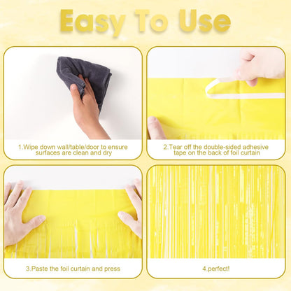Voircoloria 3 Pack 3.3x8.2 Feet Gold Foil Fringe Backdrop Curtains, Tinsel Streamers, Fringe Backdrop for 2025 New Years Eve, Graduation, Birthday, Baby Shower, Gender Reveal, Disco Party - Colors A
