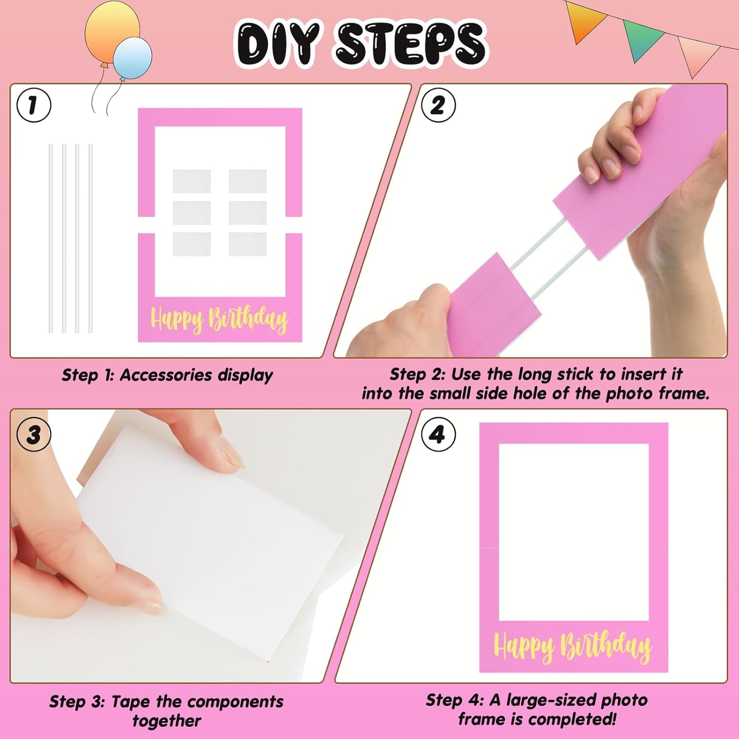 Beeveer 32 x 24 Inch Extra Large Happy Birthday Photo Booth Selfie Frame Props Picture DIY Cutouts Photo Backdrop Cardboard Props for Party Supplies Favors(Vertical,Shiny Gold)