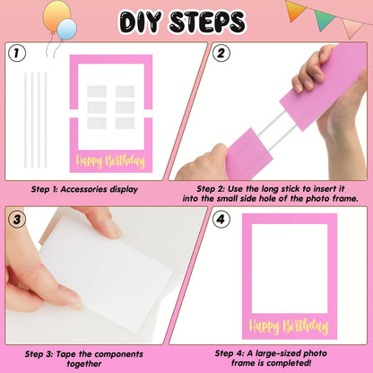 Beeveer 32 x 24 Inch Extra Large Happy Birthday Photo Booth Selfie Frame Props Picture DIY Cutouts Photo Backdrop Cardboard Props for Party Supplies Favors(Vertical,Shiny Gold)