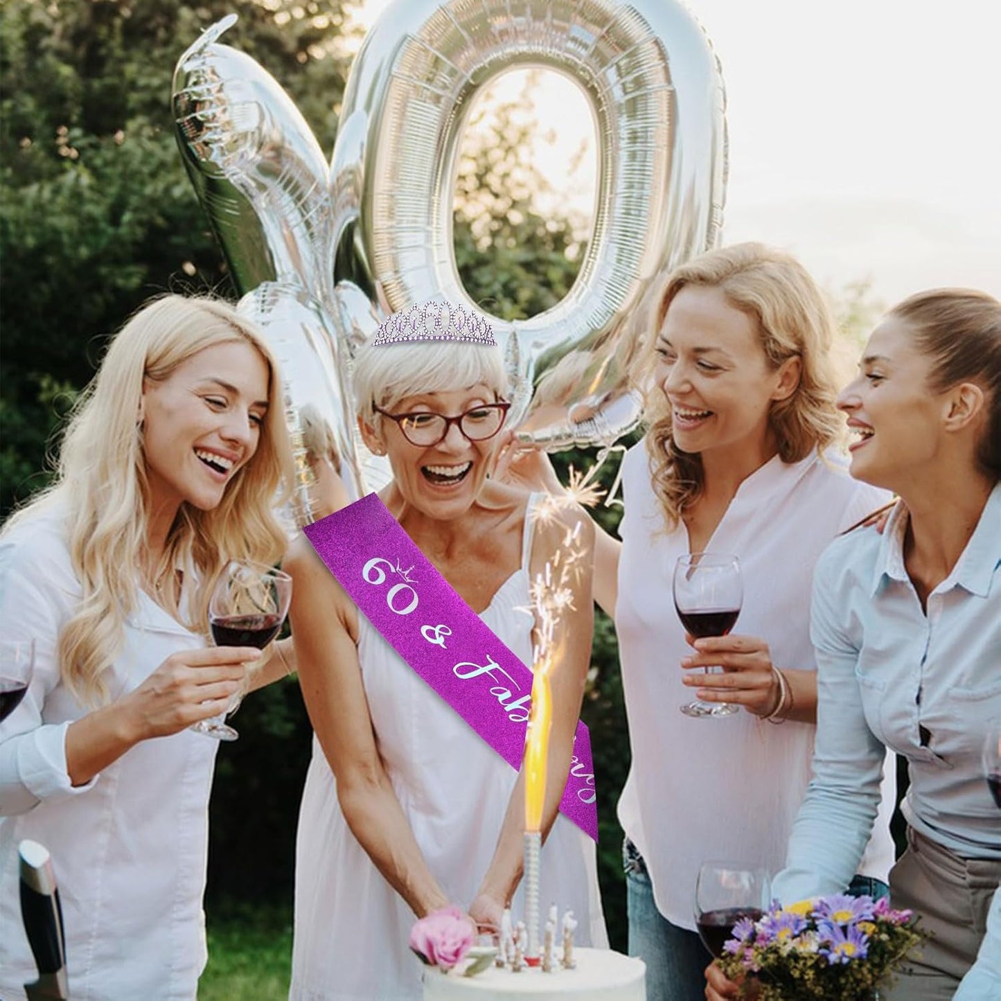 Semato 60 & Fabulous Birthday Crown and Sash Kit- 60th Birthday Gifts for Women 60th Birthday Party Decorations (rose gold)