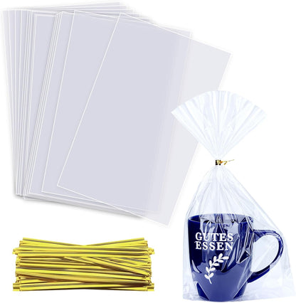 Clear Candy Bags 100pcs 6X10 Cellophane Treat Bag Party Favor Goodie Cake Pop Gift Apple Cello for Gift Baskets Bakery Cookie with Ties