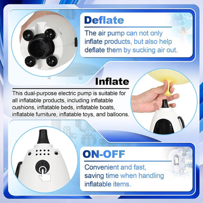 Togvu Electric Balloon Pump, 3-in-1 Portable Air Pump for Inflatables and Balloons, Dual Nozzle Balloon Blower Machine for Latex 260q Foil Balloons 110V Inflator Deflator for Pool Floats Air Mattress