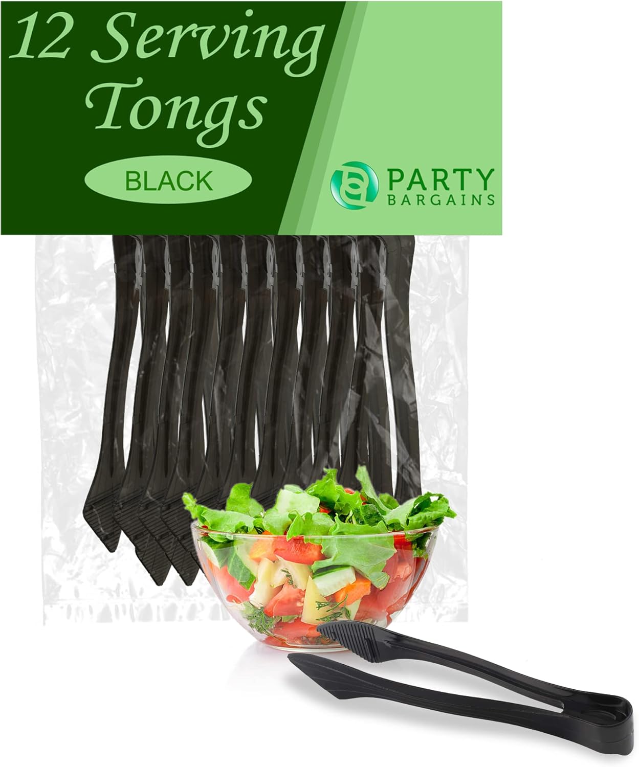 PARTY BARGAINS 8.5″ Clear Plastic Serving Tongs 12-Pack – Heavy-Duty Disposable & Reusable Kitchen Tongs for Parties BBQ Buffet Salad Appetizers Catering