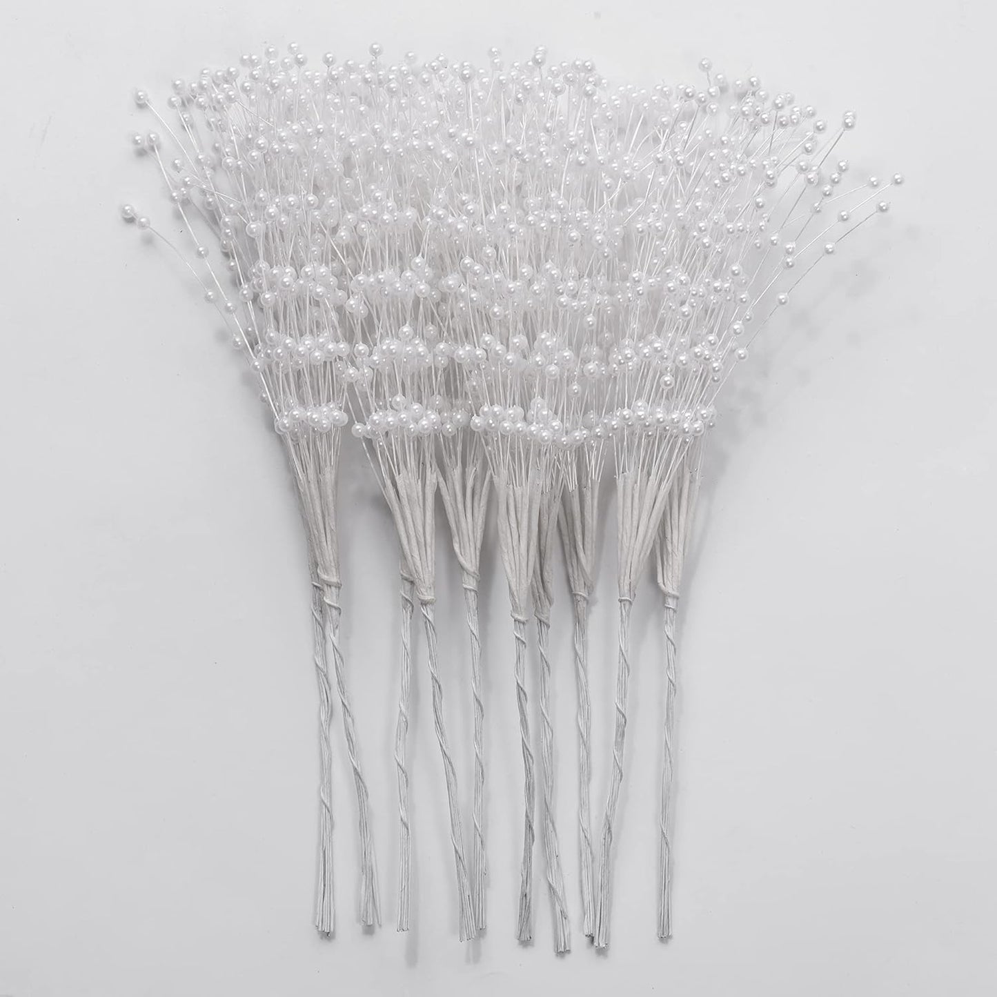 50pcs 4mm Pearls String Beaded Bouquet Spray Sticks for Bridal Beaded Wedding Party Table Decorations Mother's Day Decor (Gold)