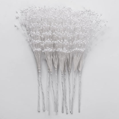 50pcs 4mm Pearls String Beaded Bouquet Spray Sticks for Bridal Beaded Wedding Party Table Decorations Mother's Day Decor (Gold)
