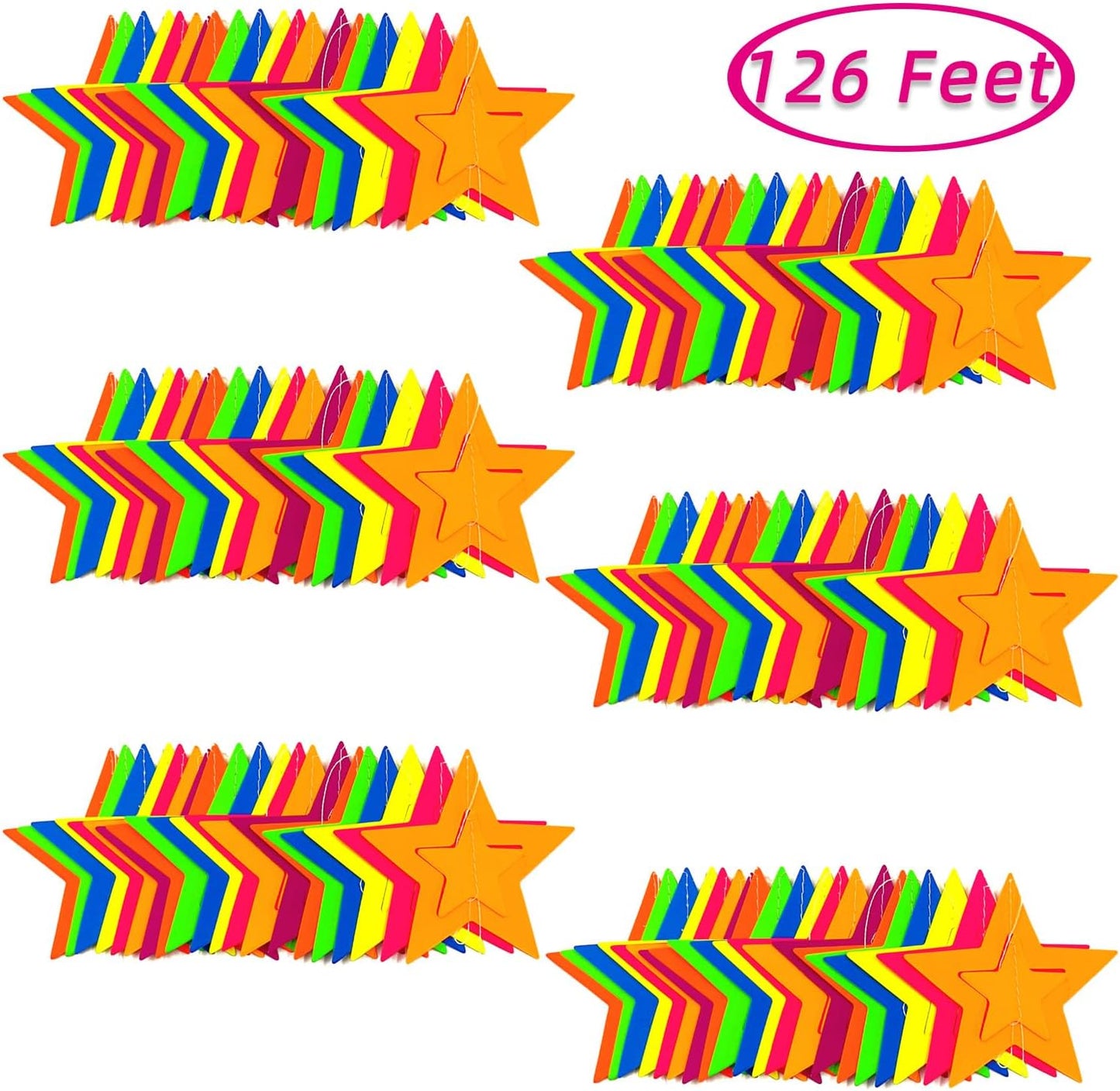 56 Pieces Rainbow Hanging Swirl Decorations Neon Swirl Streamers UV Neon Garland Ceiling Decorations Glow in The Dark Neon Party Supplies and Decorations Black Light Party Kit for Birthday Wedding