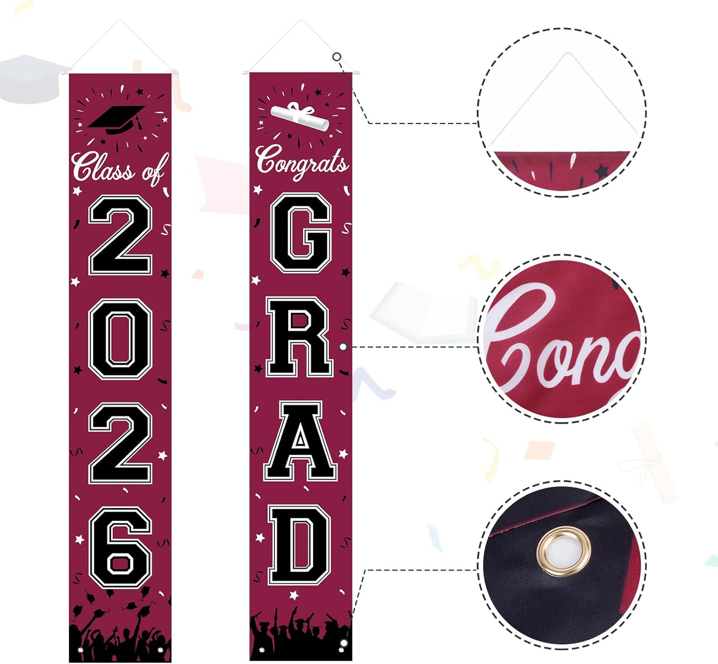 2026 Graduation Decorations, Graduation Banner Class of 2026, Hanging Congratulations/Congrats Grad Banner for Door and Porch, Party Decor - Black