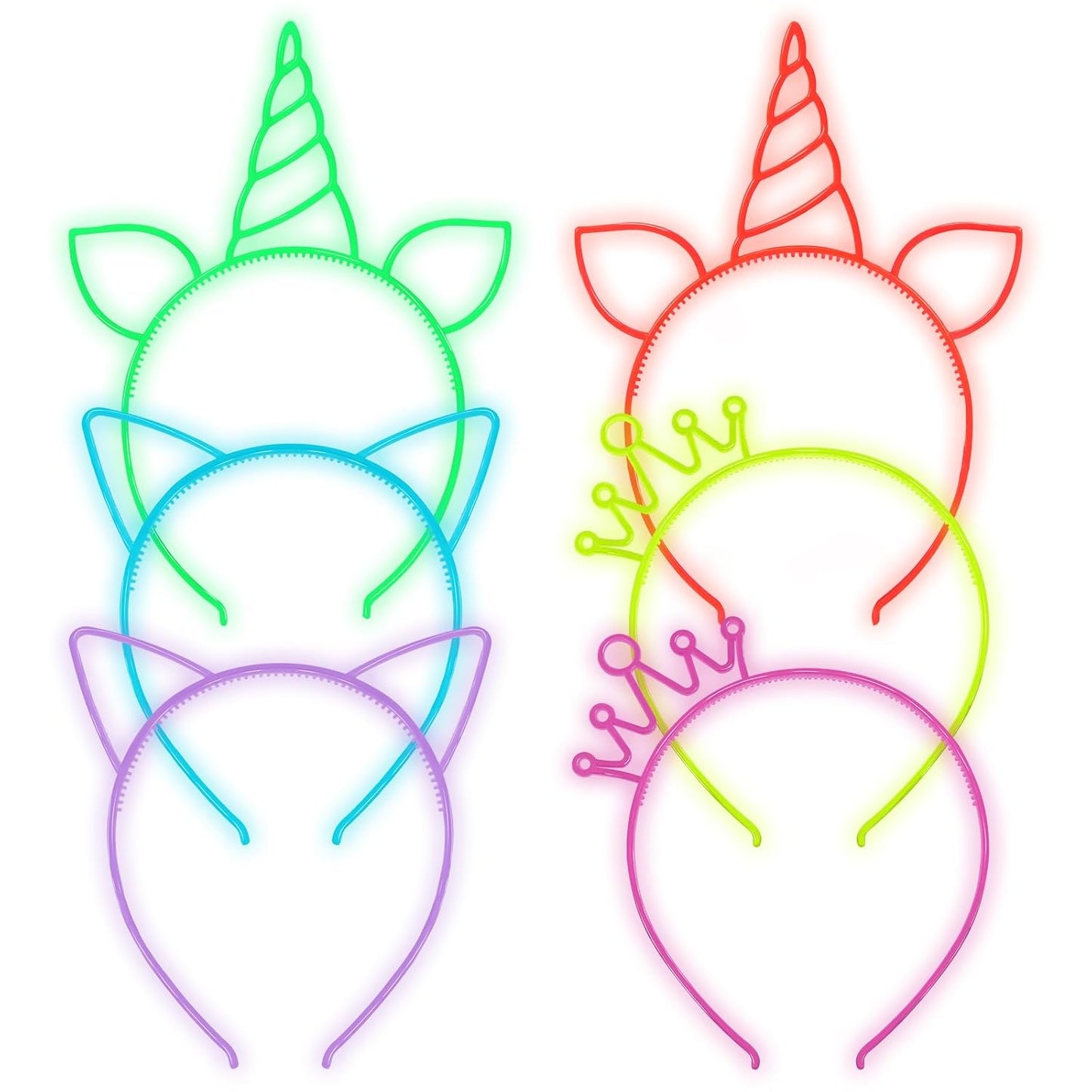 ZIRICHER 6 Colors Glow in the Dark Headbands, Plastic Light Up Hair Band Crowns Luminous Headband For Girls Party Headbands