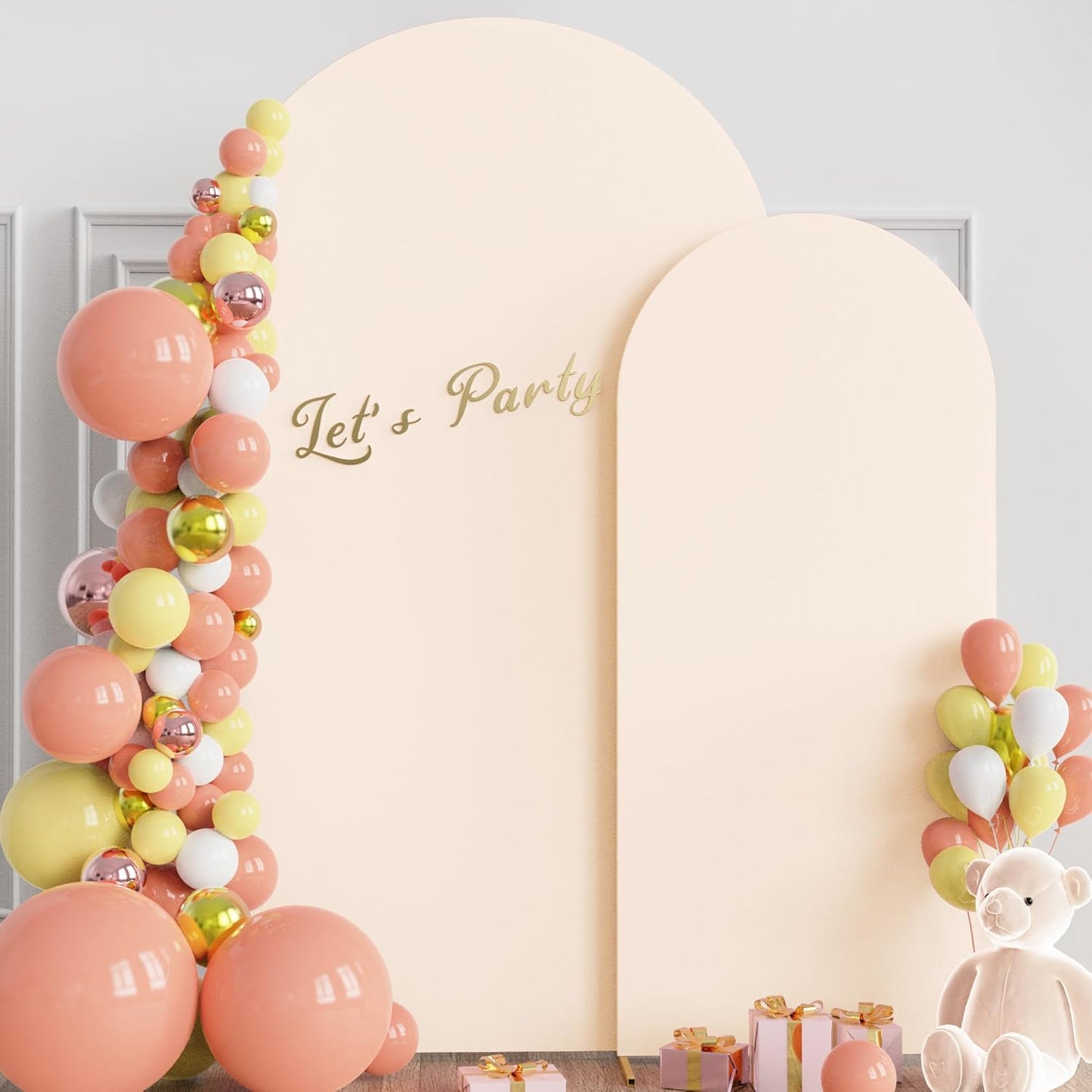 Wokceer Wedding Arch Backdrop Stand and Cover Set of 2 Metal Arch Stand with Arch Cover White 7.2FT, 6FT for Birthday Party Wedding Ceremony Bridal Baby Shower Event Decor