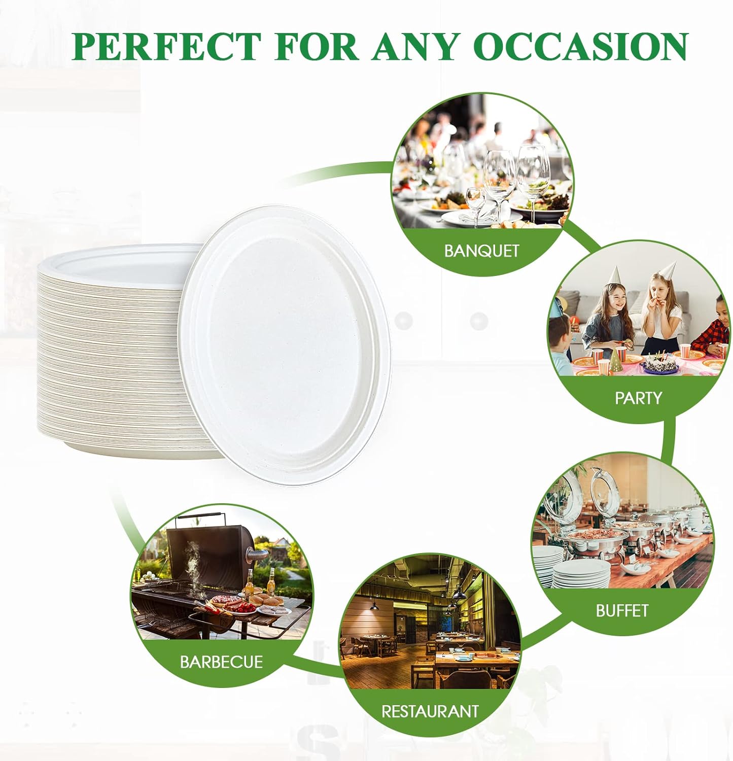 Vplus 100% Compostable Oval Paper Plates 12 inch 125 Pack Super Strong Disposable Paper Plates Bagasse Natural Biodegradable Eco-Friendly Sugarcane for BBQ, Party, Dinner, and Picnic
