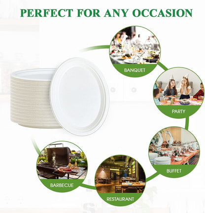 Vplus 100% Compostable Oval Paper Plates 12 inch 125 Pack Super Strong Disposable Paper Plates Bagasse Natural Biodegradable Eco-Friendly Sugarcane for BBQ, Party, Dinner, and Picnic