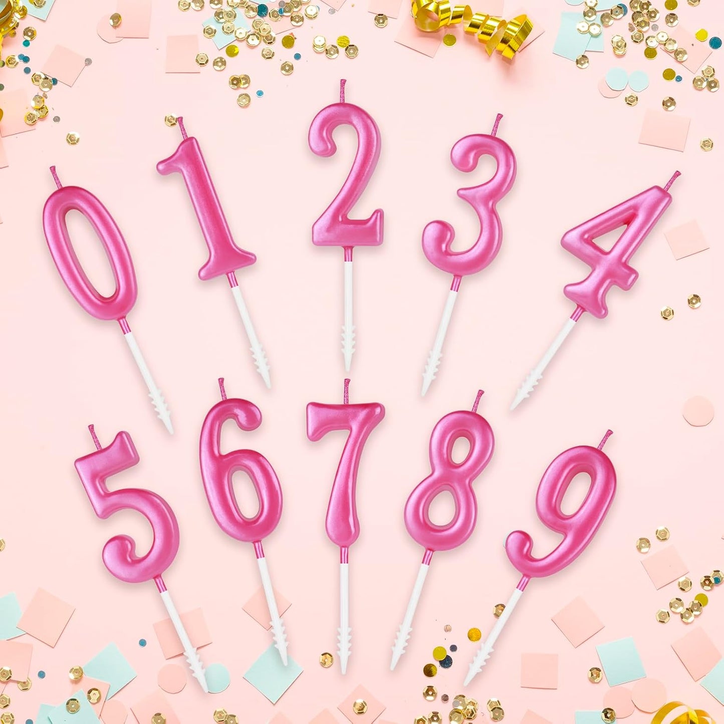 Beanlieve 10-Pieces Numeral Birthday Candles - Cake Numeral Candles Number 0-9 Glitter Cake Topper Decoration for Birthday,Wedding Anniversary,Party Celebration (Colourful)