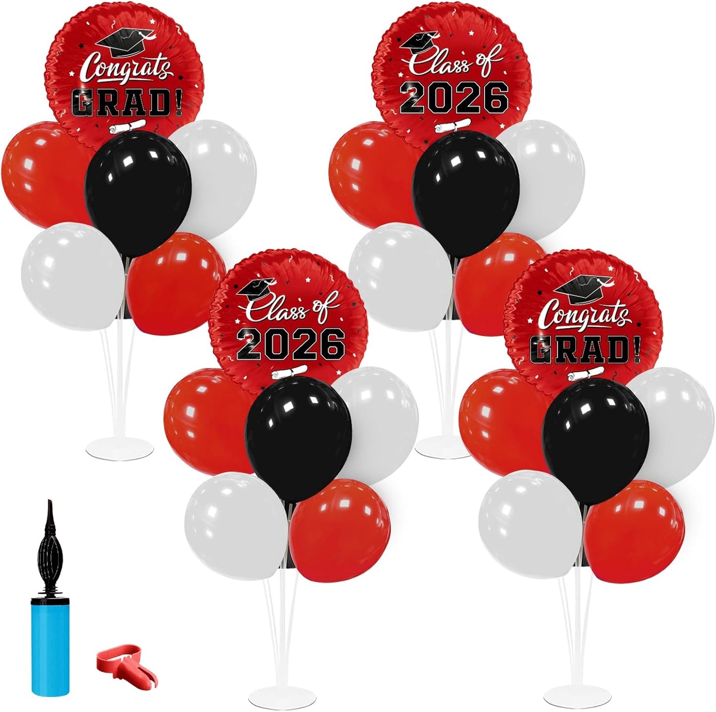 Graduation Decorations - 4 Set Balloon Stands, Class of 2026 Congrats Grad Table Centerpieces for Graduation Party Supplies(Gold& Black)