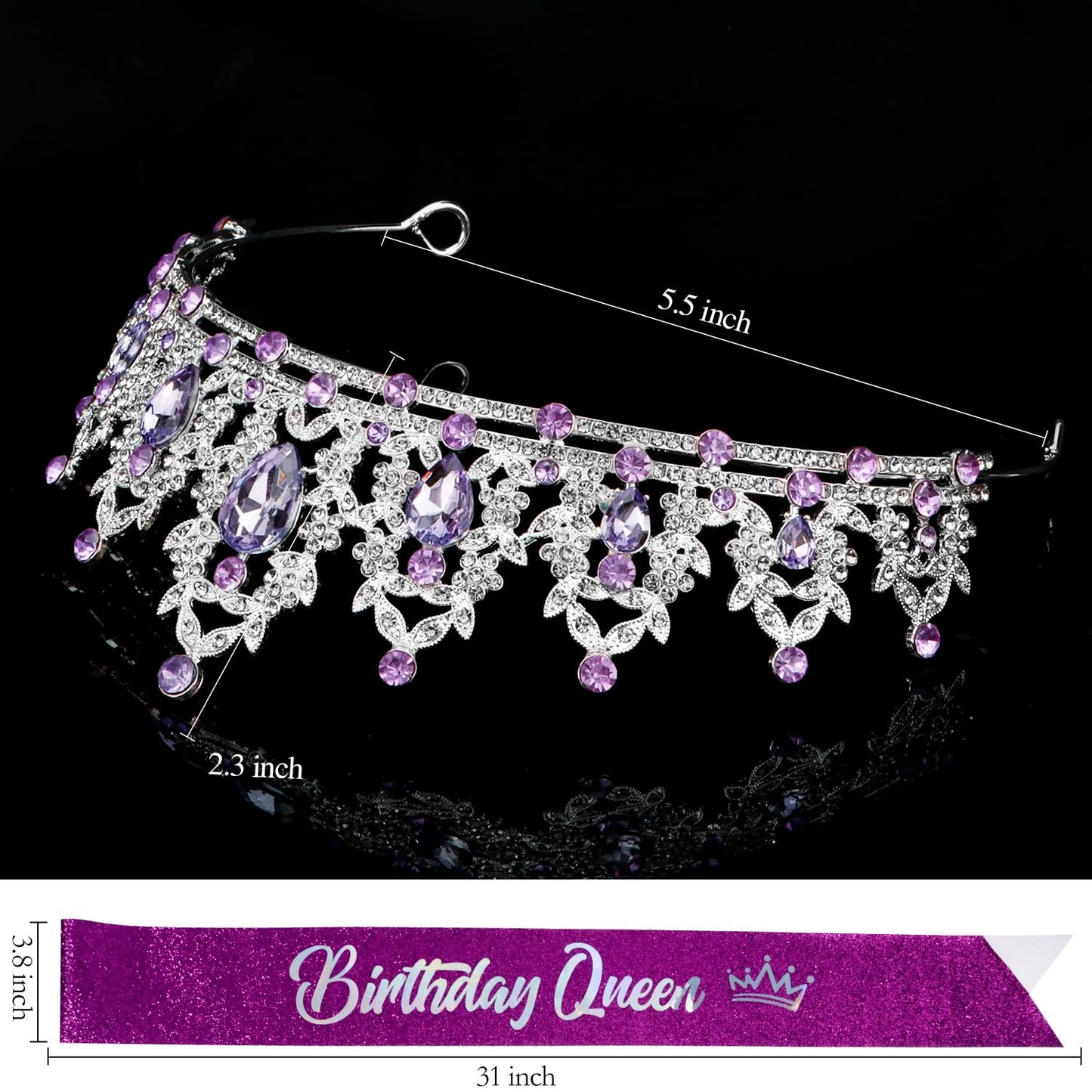 Atoden Green Birthday Crown and Sash Tiara for Women and Girls, Crystal Rhinestone Tiara for Birthday Party, Wedding, Quinceanera, Prom, Festival, EF8277