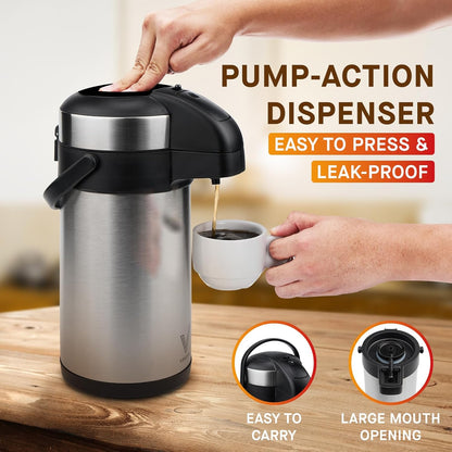Coffee Carafe for Keeping Hot - 102oz/3L Airpot Coffee Dispenser with Pump - Insulated Stainless Steel Hot Beverage Dispenser for Parties - Thermal Carafe for Hot Drinks Water Tea Chocolate
