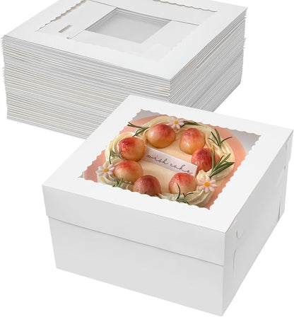 Mefleet 25pcs 14x10x6 Cake Boxes with Window Rectangle Quarter Sheet Bakery Boxes for Pastry Baking Cake, Cupcakes, Donuts, Cookies, Pie Treat Packaging White Large