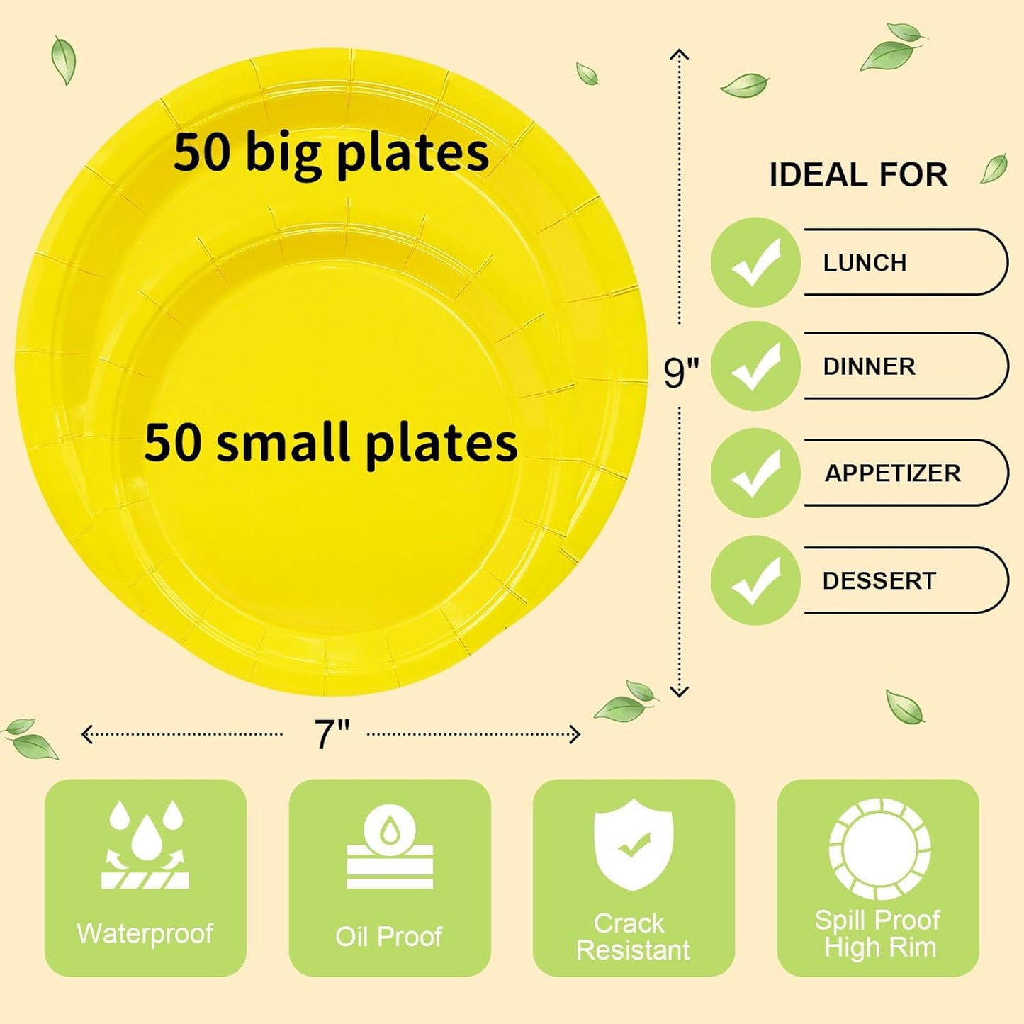 LANLISA 50 Pcs Pink Paper Plates Disposable, 25-9" & 25-7" Disposable Birthday Cake Dessert Plates For Valentines Day, Baby Shower, Easter Party, Mothers Day Party Supplies